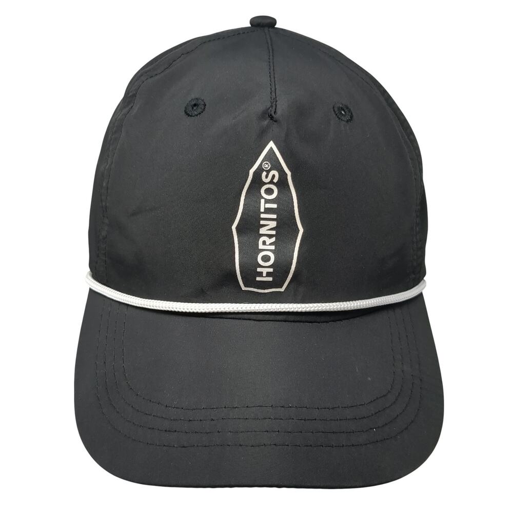 Hornitos Snapback 5 Panel Cap Black One Size Adjustable Rope Vented Holes Nylon